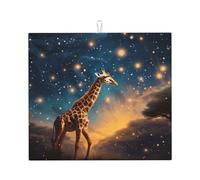 WHJWZY Giraffe chasing stars Pattern Kitchen countertop absorbent pads Drying Mat for Kitchen Made of sponge Water absorbent 18 x 16 in