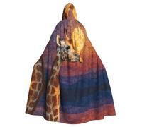 WHJWZY Giraffe looking at the moon Pattern aldult Halloween Hooded Cloak for men and womenused for parties prom