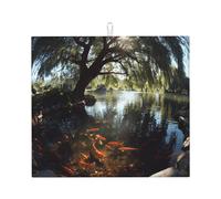 WHJWZY Goldfish under the willow tree Pattern Kitchen countertop absorbent pads Drying Mat for Kitchen Made of sponge Water absorbent 18 x 16 in