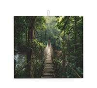 WHJWZY Suspension Bridge in the Rainforest Pattern Kitchen countertop absorbent pads Drying Mat for Kitchen Made of sponge Water absorbent 18 x 16 in
