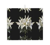 WHJWZY White lily Pattern Kitchen countertop absorbent pads Drying Mat for Kitchen Made of sponge Water absorbent 18 x 16 in
