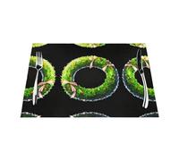 WHJWZY Woven Placemat 6 PCS 18x12 in Heat Resistant Non Slip Washable Table Mat Emerald Green Wreath Printing
