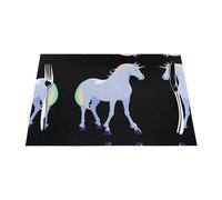 WHJWZY Woven Placemat 6 PCS 18x12 in Heat Resistant Non Slip Washable Table Mat Unicorn Silhouette Pattern