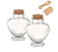 WHJY 2 pack 5oz Glass Jars with Cork Lids Decorative Glass Jars with Label Tag and String Heart Shaped Glass Containers for Anniversary DIY Art Craft Wedding Home Decor
