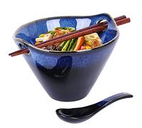 WHJY 20oz Ceramic Japanese Ramen Bowl set,with Chopsticks & Spoon, Porcelain Bowl for Soup, Noodle, Udon and Soba, Noodle Bowl