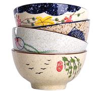 WHJY 4.5 inch Set in 4 Retro Chinese Japanese Creative Hand-painted Floral Cereal Ceramic Soup Rice Bowl