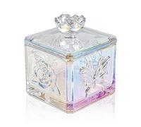WHJY Cute Glass Candy Jar with Lid, Iridescent Colored Glass Candy Jar for Office Desk,Colorful Candy Dishes for Candy Buffet, Cookie Jar 4.5” Tall