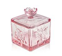 WHJY Cute Glass Vintage Candy Jar with Lid, Iridescent Colored Glass Candy Jar for Office Desk, Pink Candy Dishes for Candy Buffet, Cookie Jar 4.5” Tall