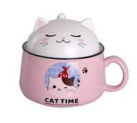 WHJY Cute Ramen Bowl Set，Kitty Ramen Bowl with Lid, Microwavable Ramen Cooker for Instant Ramen Noodles Soup Cups with Lid - 35 oz, Pink