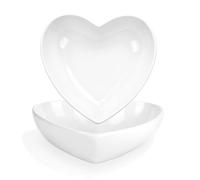 WHJY Set of 2 Porcelain Heart Shaped Bowls, 7 inches White Ceramic Dish Set for Valentines Day, Salad, Fruit, Cereal and Appetizer