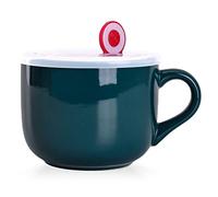 WHJY Simple Ceramic Soup Mugs with Lid, 22 oz Soup Cups with Handle, Microwave Oatmeal Bowl Coffee Mug with Lid and Handle for Milk, Tea, Fruit, Ice Cream Cereal Coffee - Dark Green