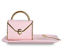 WHJY Unique Ceramic Pink Blue Coffee Mug, Cup and Saucer Set and Spoon, Cute Fancy Girly Afternoon Tea Set Purse Gift, 10 oz/300 ml, Pink