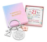 WHJYCC 20th Birthday Keychain for Women - Stainless Steel Engraved Floral Charm Keyring, Boxed Keepsake Set with Greeting Card for Sister, Daughter, Friend Turning Twenty, Birthday Accessory