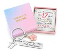 WHJYCC 20th Birthday Keychain for Women - Stainless Steel Engraved Floral Charm Keyring, Boxed Keepsake Set with Greeting Card for Sister, Daughter, Friend Turning Twenty, Birthday Accessory