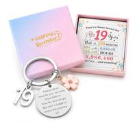 WHJYCC 20th Birthday Keychain for Women - Stainless Steel Engraved Floral Charm Keyring, Boxed Keepsake Set with Greeting Card for Sister, Daughter, Friend Turning Twenty, Birthday Accessory