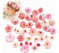 WHJYCC 50PCS Small Faux Flower Heads with Realistic Silk Finish - Mini Rose and Daisy Blooms for Wedding Cake Decorations, DIY Craft Projects, Bridal Party Decor and Home Gift Wrapping (Pink Mix)