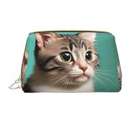 WHJYCC A curious cat Cosmetic Bag, Large Waterproof Leather Cosmetic Bag, Portable Toiletry Bag for Women with Zipper, Travel Essentials, White, One Size