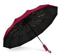 WHJYCC Black Travel Umbrella, Windproof, Auto Open Close, 12 Double Ribs | 12 double fibreglass ribs form a sturdy 24-bone frame with black coated canopy, one-button control and 33 cm folded length