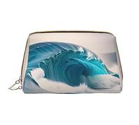 WHJYCC Cartoon blue sea wave Cosmetic Bag, Large Waterproof Leather Cosmetic Bag, Portable Toiletry Bag for Women with Zipper, Travel Essentials, White, One Size