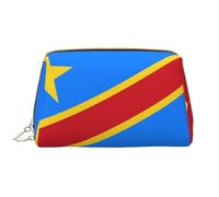 WHJYCC Flag of the Congo Cosmetic Bag, Large Waterproof Leather Cosmetic Bag, Portable Toiletry Bag for Women with Zipper, Travel Essentials, White, One Size
