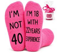 WHJYCC Fluffy Birthday Socks for Women, Non-Slip Funny Gift, 30th-80th | Soft fluffy non-slip socks with funny milestone messages, one size and DIY cupcake gift wrap for Mum, Grandma or Nan.