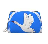 WHJYCC flying white goose Cosmetic Bag, Large Waterproof Leather Cosmetic Bag, Portable Toiletry Bag for Women with Zipper, Travel Essentials, White, One Size