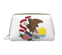 WHJYCC Illinois State Flag Cosmetic Bag, Large Waterproof Leather Cosmetic Bag, Portable Toiletry Bag for Women with Zipper, Travel Essentials, White, One Size