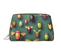 WHJYCC Insect Atlas Cosmetic Bag, Large Waterproof Leather Cosmetic Bag, Portable Toiletry Bag for Women with Zipper, Travel Essentials, White, One Size