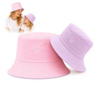 WHJYCC Kids Smiley Face Reversible Bucket Hat UV Protection - Wide Brim Double Sided Sun Hat, Lightweight Breathable Skin-Friendly, Foldable Packable, Ages 2-8 Years