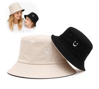 WHJYCC Kids Smiley Face Reversible Bucket Hat UV Protection - Wide Brim Double Sided Sun Hat, Lightweight Breathable Skin-Friendly, Foldable Packable, Ages 2-8 Years