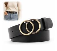 WHJYCC Mocha Women's Belt with Double-Ring Gold Buckle & Durable Faux Leather - Adjustable Slim Strap for Dresses, Jeans, High-Waist Trousers, Chic Fashion Accessory with Matte Finish