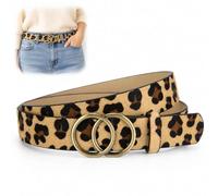 WHJYCC Mocha Women's Belt with Double-Ring Gold Buckle & Durable Faux Leather - Adjustable Slim Strap for Dresses, Jeans, High-Waist Trousers, Chic Fashion Accessory with Matte Finish