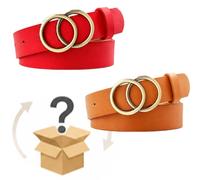 WHJYCC Mocha Women's Belt with Double-Ring Gold Buckle & Durable Faux Leather - Adjustable Slim Strap for Dresses, Jeans, High-Waist Trousers, Chic Fashion Accessory with Matte Finish
