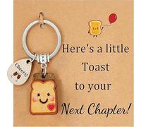 WHJYCC NEXT CHAPTER Cute Toast Keychain, Cheerful Heart & Silver Metal Ring - New Beginnings Gift: Women, Housewarming, Graduation Congrats for Friends, Colleagues & Sisters