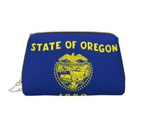 WHJYCC Oregon State Flag Cosmetic Bag, Large Waterproof Leather Cosmetic Bag, Portable Toiletry Bag for Women with Zipper, Travel Essentials, White, One Size