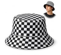 WHJYCC Reversible Checked Print Bucket Hat UPF50+ Sun Protection - Wide Brim Foldable Summer Sun Hat, Lightweight Breathable Packable Fisherman for Women and Men, Beach Travel Festival (Checkered)
