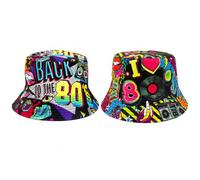 WHJYCC Reversible Graffiti Bucket Hat with UV Protection - Foldable Wide Brim Sun Hat, Lightweight Breathable Unisex Adult Travel Cap for Women Men