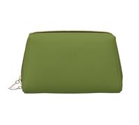 WHJYCC Solid dark green Cosmetic Bag, Large Waterproof Leather Cosmetic Bag, Portable Toiletry Bag for Women with Zipper, Travel Essentials, White, One Size