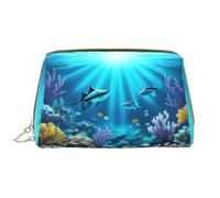WHJYCC Submarine Coral Rays Cosmetic Bag, Large Waterproof Leather Cosmetic Bag, Portable Toiletry Bag for Women with Zipper, Travel Essentials, White, One Size