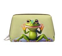 WHJYCC The funny frog doing yoga Cosmetic Bag, Large Waterproof Leather Cosmetic Bag, Portable Toiletry Bag for Women with Zipper, Travel Essentials, White, One Size