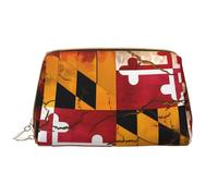 WHJYCC vintage wooden maryland flag Cosmetic Bag, Large Waterproof Leather Cosmetic Bag, Portable Toiletry Bag for Women with Zipper, Travel Essentials, White, One Size