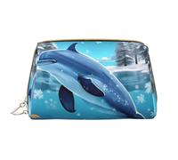 WHJYCC winter the dolphin Cosmetic Bag, Large Waterproof Leather Cosmetic Bag, Portable Toiletry Bag for Women with Zipper, Travel Essentials, White, One Size