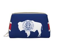 WHJYCC Wyoming State Flag Cosmetic Bag, Large Waterproof Leather Cosmetic Bag, Portable Toiletry Bag for Women with Zipper, Travel Essentials, White, One Size