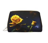 WHJYCC Yellow Roses Starry Night Cosmetic Bag, Large Waterproof Leather Cosmetic Bag, Portable Toiletry Bag for Women with Zipper, Travel Essentials, White, One Size