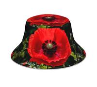 WHJYYXDE Beautiful Red Poppy Flower Prints aldult Reflective Bucket Hat Double-Sided Printed Bucket hat for Men and Women, Black, One Size