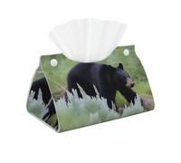 WHJYYXDE Long Tissue Box Cover - Double Sided Leather (PVC) Waterproof and Durable Tissue Box Holder for Home Decor Walking Black Bear Prints