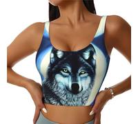 WHJYYXDE Quality Women's Sports Bra Elastic Sports Vest Yoga Tank Top Tops Shirts Quick Soft Wolf Under Moon Prints L Black