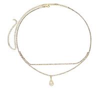 WHL Alexanders Belly Chain Double-Layer Water Drop Waist Chain Navel Chain with Rhinestone Pendant Beach Body Chain Suitable Accessories for Women Waist Chain