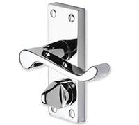 WHL Chrome Door Handle (115mm) with Privacy Thumbturn Lock Full Set with Spindle & Fixings (Fits 30mm - 60mm Thick Doors)