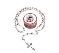 WHLHMK 8mm Rosary Beads for Women, Black Glass Pearl Guadalupe Rosary with Gift Box, Anglican Prayer Beads Catholic Gifts, 1, Acrylic, No Gemstone